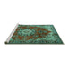 Sideview of Machine Washable Persian Turquoise Traditional Area Rugs, wshtr3681turq