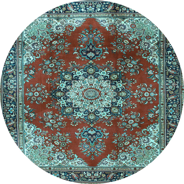 Round Machine Washable Persian Light Blue Traditional Rug, wshtr3681lblu