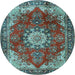 Round Machine Washable Persian Light Blue Traditional Rug, wshtr3681lblu