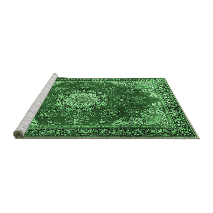 Sideview of Machine Washable Persian Emerald Green Traditional Area Rugs, wshtr3681emgrn