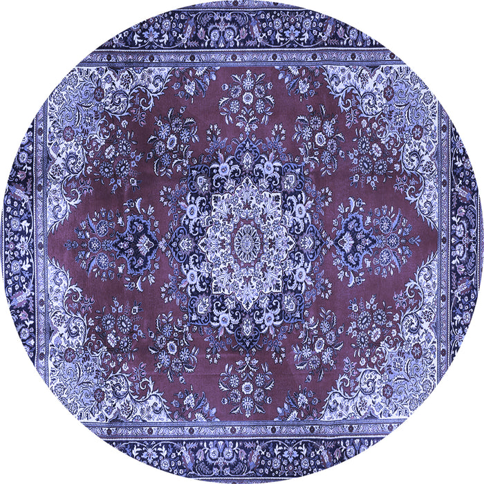Round Machine Washable Persian Blue Traditional Rug, wshtr3681blu