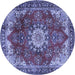 Round Machine Washable Persian Blue Traditional Rug, wshtr3681blu