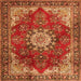 Round Machine Washable Persian Orange Traditional Area Rugs, wshtr3681org