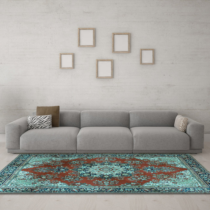 Machine Washable Persian Light Blue Traditional Rug in a Living Room, wshtr3681lblu