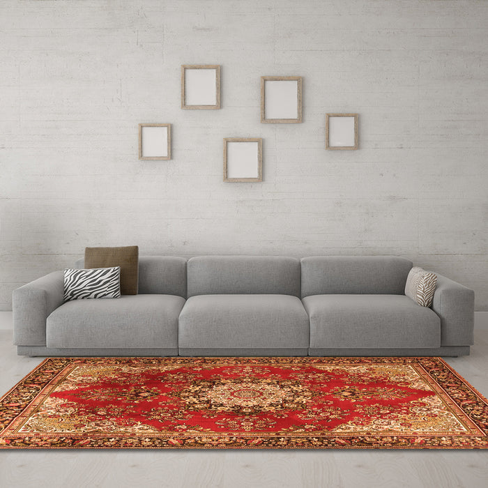Machine Washable Persian Orange Traditional Area Rugs in a Living Room, wshtr3681org
