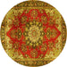 Round Machine Washable Persian Yellow Traditional Rug, wshtr3681yw