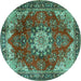 Round Machine Washable Persian Turquoise Traditional Area Rugs, wshtr3681turq