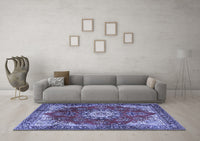 Machine Washable Persian Blue Traditional Rug, wshtr3681blu