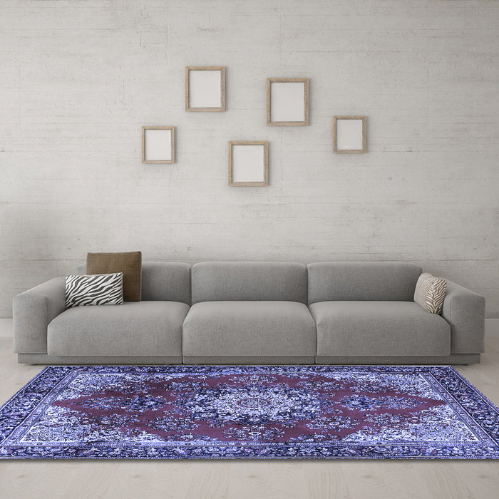 Machine Washable Persian Blue Traditional Rug in a Living Room, wshtr3681blu