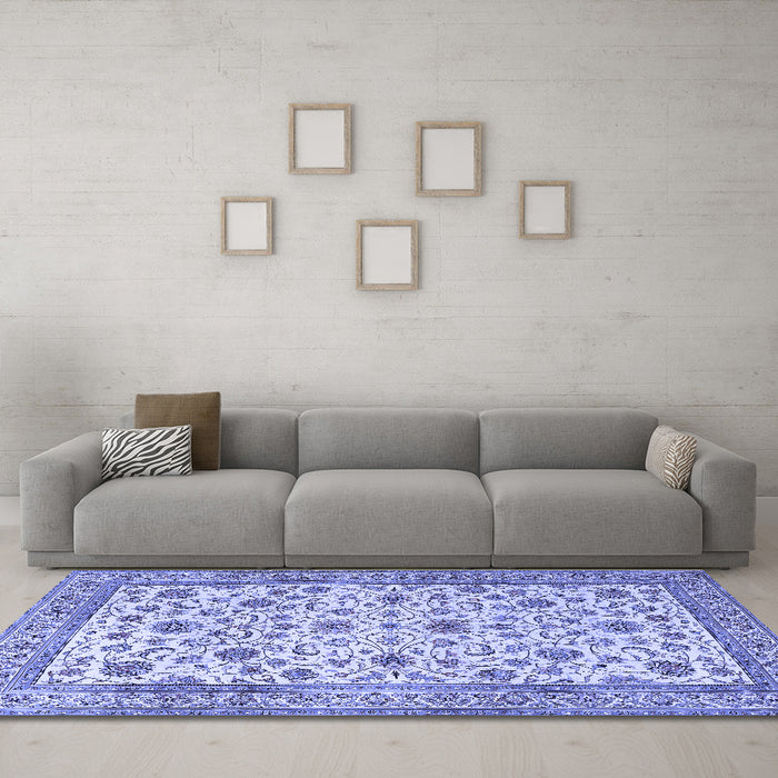 Machine Washable Persian Blue Traditional Rug in a Living Room, wshtr3682blu