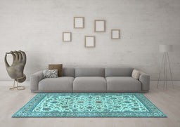 Machine Washable Persian Light Blue Traditional Rug in a Living Room, wshtr3682lblu