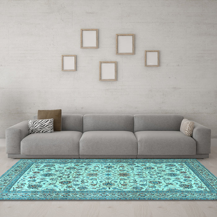 Machine Washable Persian Light Blue Traditional Rug in a Living Room, wshtr3682lblu