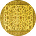 Round Persian Yellow Traditional Rug, tr3682yw