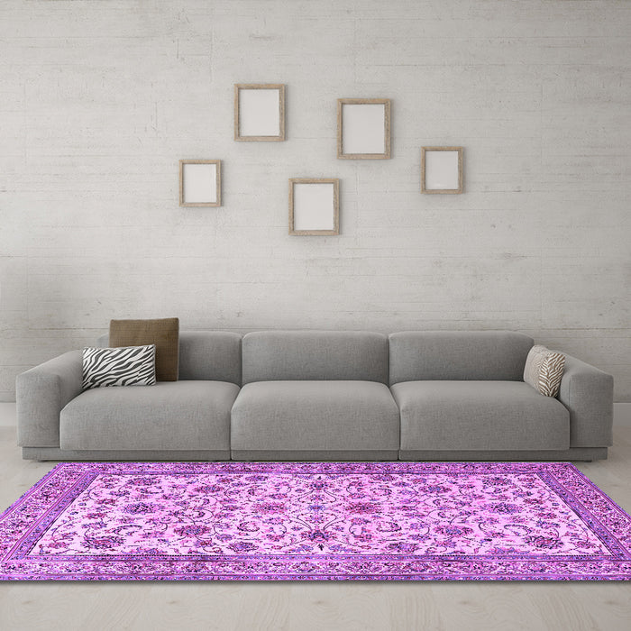Machine Washable Persian Purple Traditional Area Rugs in a Living Room, wshtr3682pur