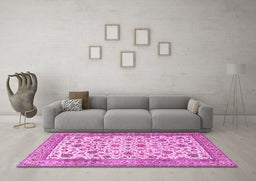 Machine Washable Persian Pink Traditional Rug in a Living Room, wshtr3682pnk