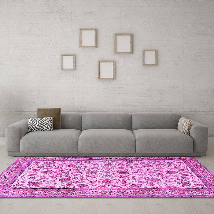 Machine Washable Persian Pink Traditional Rug in a Living Room, wshtr3682pnk