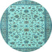 Round Machine Washable Persian Light Blue Traditional Rug, wshtr3682lblu