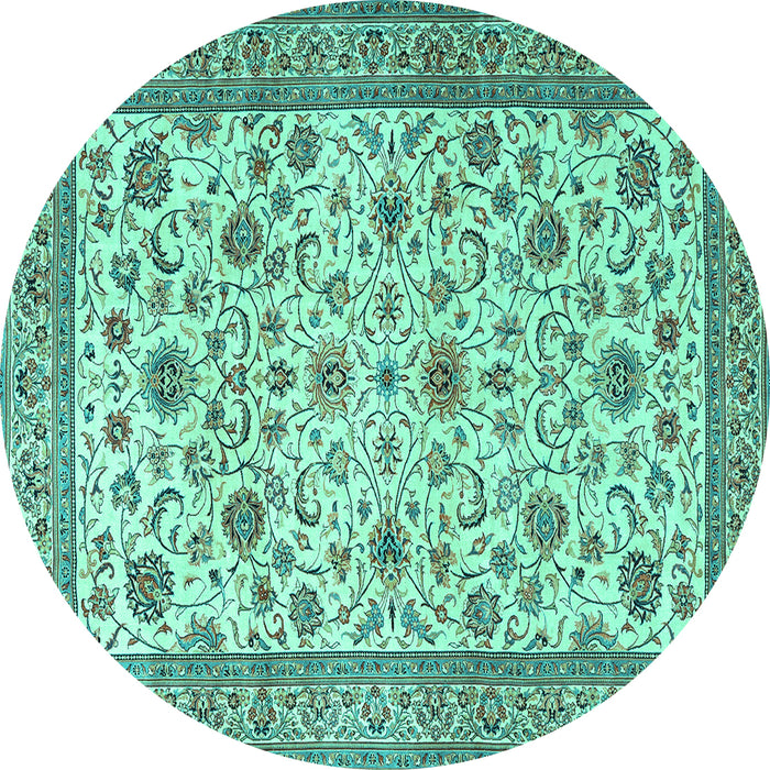 Round Machine Washable Persian Turquoise Traditional Area Rugs, wshtr3682turq