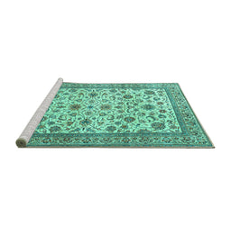 Sideview of Machine Washable Persian Turquoise Traditional Area Rugs, wshtr3682turq