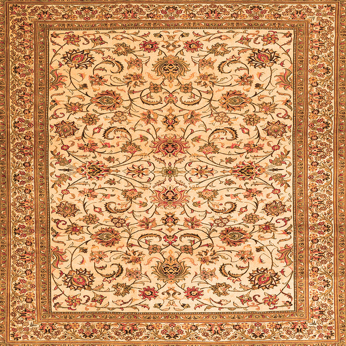 Round Machine Washable Persian Orange Traditional Area Rugs, wshtr3682org
