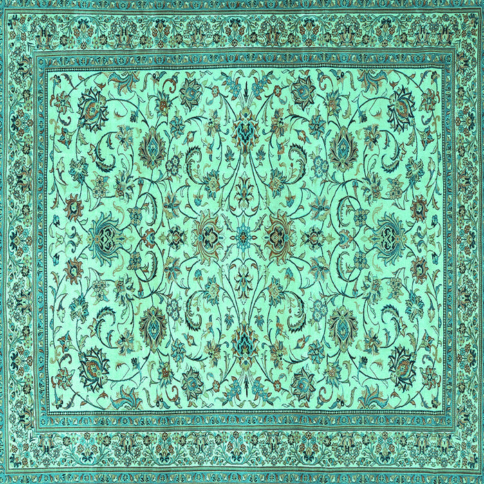 Square Machine Washable Persian Turquoise Traditional Area Rugs, wshtr3682turq