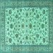 Square Machine Washable Persian Turquoise Traditional Area Rugs, wshtr3682turq