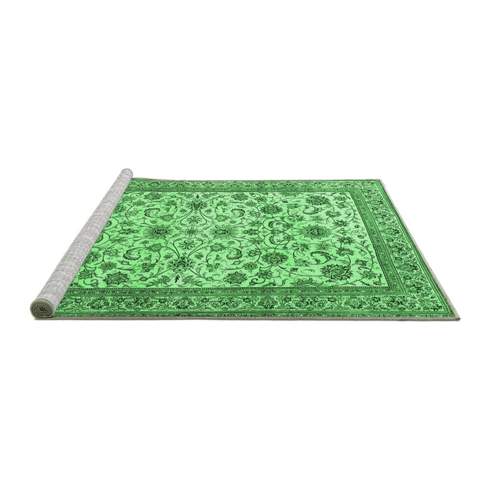 Sideview of Machine Washable Persian Emerald Green Traditional Area Rugs, wshtr3682emgrn