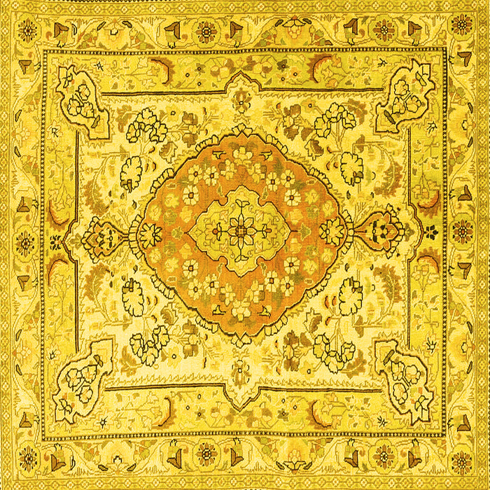 Square Machine Washable Medallion Yellow Traditional Rug, wshtr3683yw