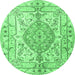 Round Medallion Emerald Green Traditional Rug, tr3683emgrn