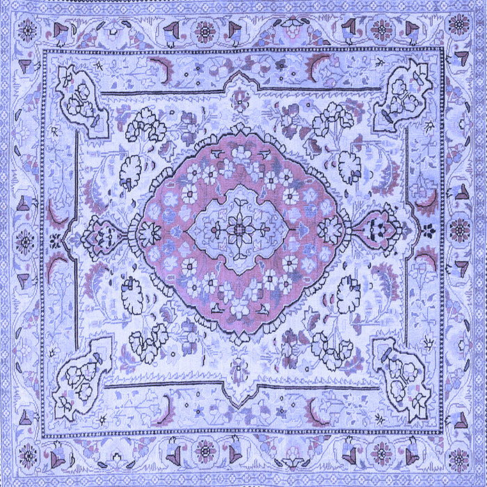 Square Machine Washable Medallion Blue Traditional Rug, wshtr3683blu