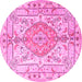 Round Medallion Pink Traditional Rug, tr3683pnk