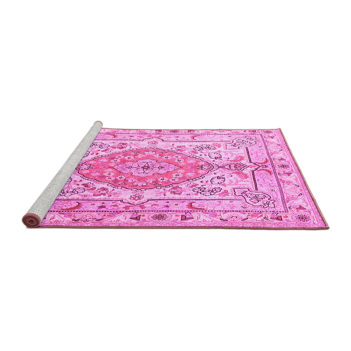 Sideview of Machine Washable Medallion Pink Traditional Rug, wshtr3683pnk