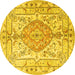 Round Medallion Yellow Traditional Rug, tr3683yw