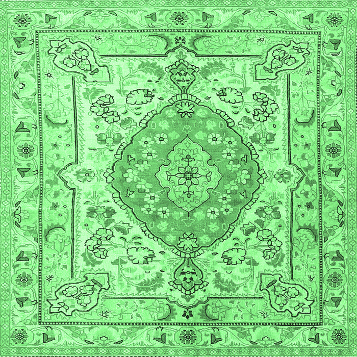Square Machine Washable Medallion Emerald Green Traditional Area Rugs, wshtr3683emgrn
