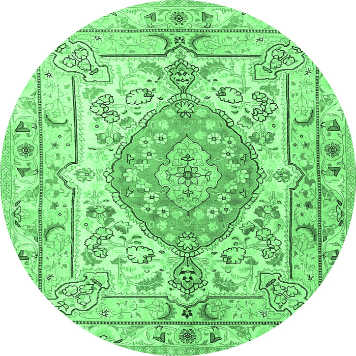 Round Machine Washable Medallion Emerald Green Traditional Area Rugs, wshtr3683emgrn