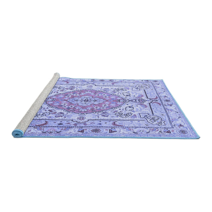 Sideview of Machine Washable Medallion Blue Traditional Rug, wshtr3683blu