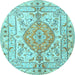 Round Medallion Light Blue Traditional Rug, tr3683lblu