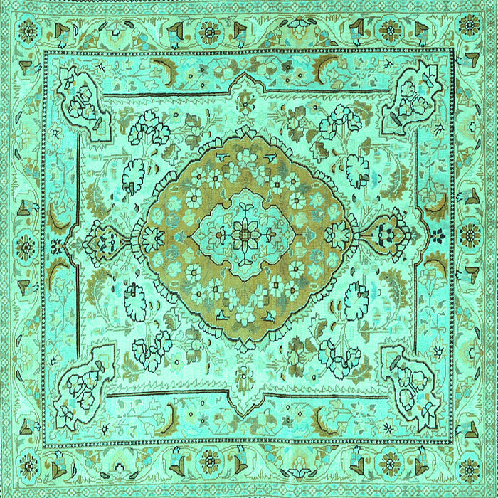 Square Medallion Turquoise Traditional Rug, tr3683turq