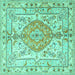 Square Medallion Turquoise Traditional Rug, tr3683turq