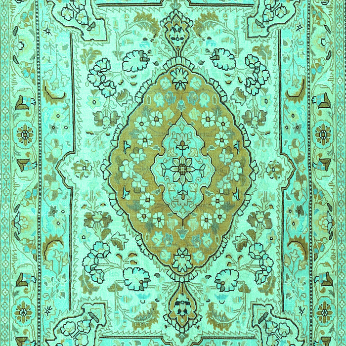 Machine Washable Medallion Turquoise Traditional Area Rugs, wshtr3683turq