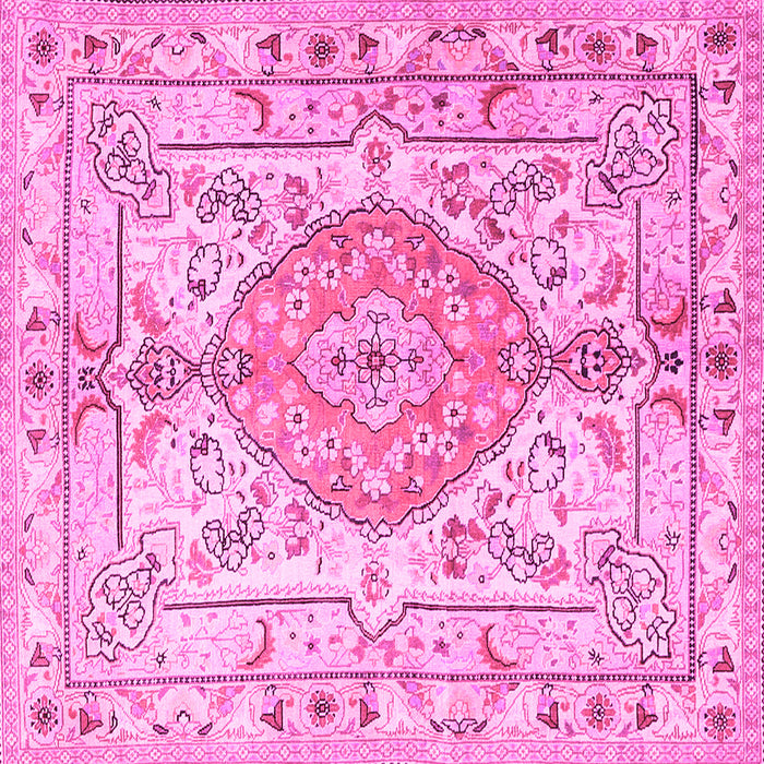 Square Machine Washable Medallion Pink Traditional Rug, wshtr3683pnk