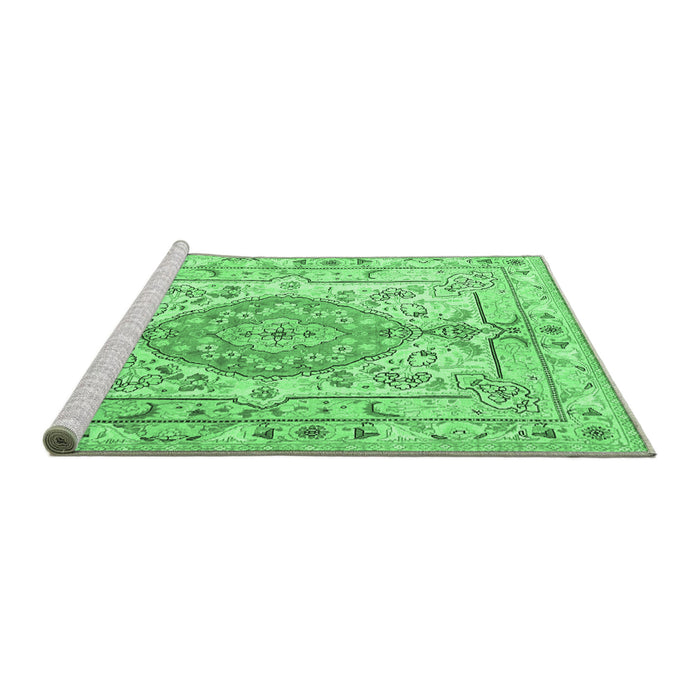 Sideview of Machine Washable Medallion Emerald Green Traditional Area Rugs, wshtr3683emgrn
