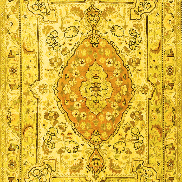 Machine Washable Medallion Yellow Traditional Rug, wshtr3683yw