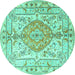 Round Medallion Turquoise Traditional Rug, tr3683turq