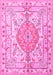 Machine Washable Medallion Pink Traditional Rug, wshtr3683pnk