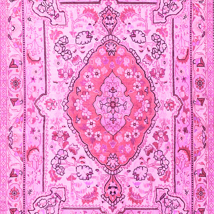Machine Washable Medallion Pink Traditional Rug, wshtr3683pnk