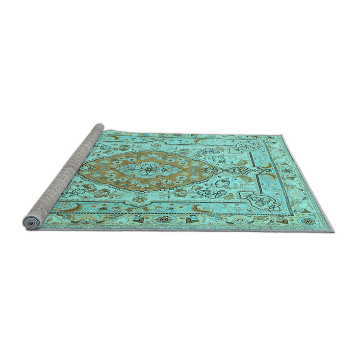 Sideview of Machine Washable Medallion Light Blue Traditional Rug, wshtr3683lblu