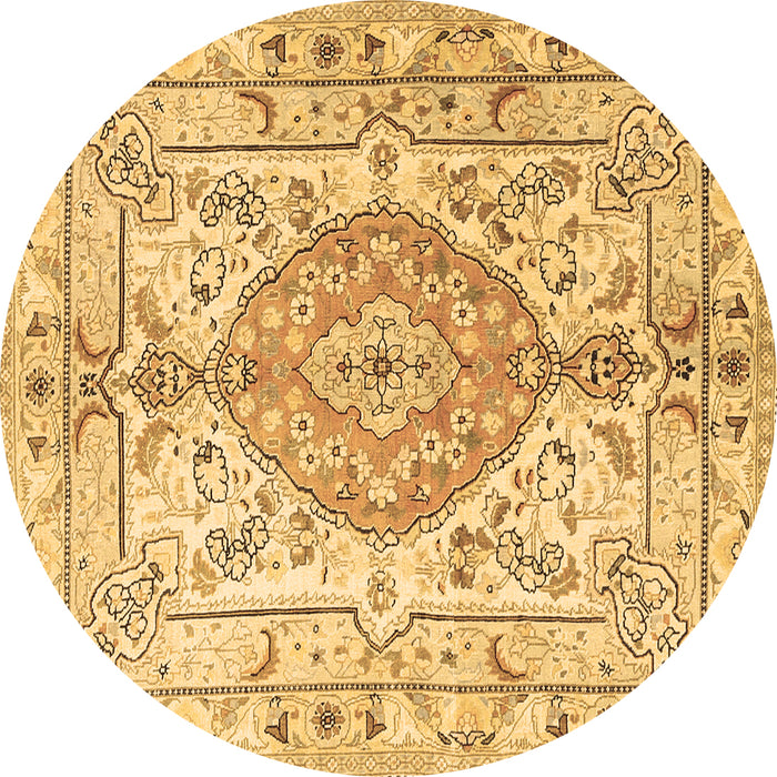 Round Machine Washable Medallion Brown Traditional Rug, wshtr3683brn