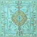 Square Medallion Light Blue Traditional Rug, tr3683lblu