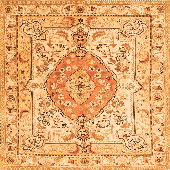 Round Machine Washable Medallion Orange Traditional Area Rugs, wshtr3683org